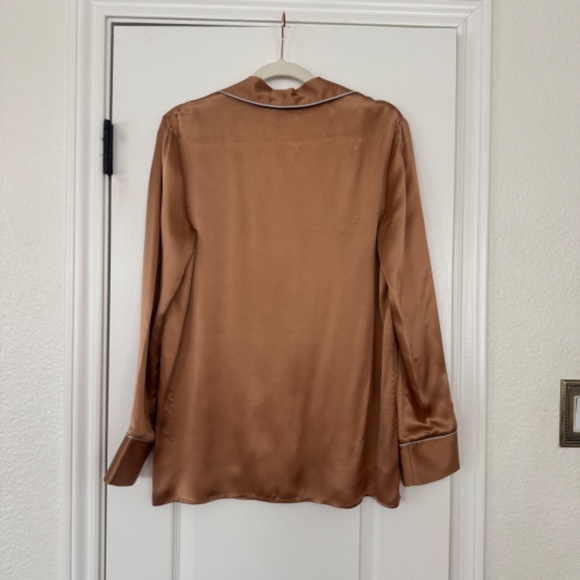 Catherine Gee Silk French Cuff Shirt with White Piping - Picture 7 of 9